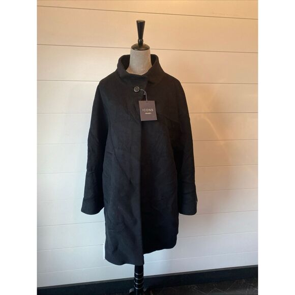 Cinzia Rocca Black Wool Cashmere Long Coat US 14 Made in Italy - Picture 3 of 13